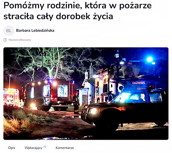 Pommy rodzinie, ktra w poarze stracia cay dorobek ycia