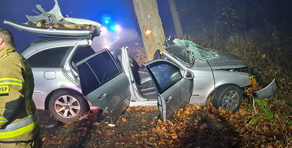 Pod Gostyniem kierowca mercedesa uderzy w drzewo. 28 - latek trafi do szpitala