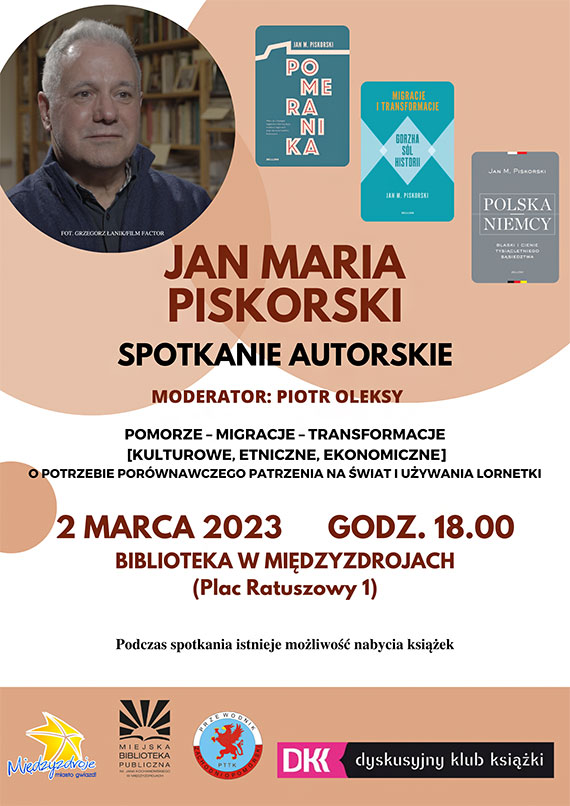 Spotkanie autorskie z Janem M. Piskorskim w midzyzdrojskiej bibliotece 2 marca 2023 – zapowied