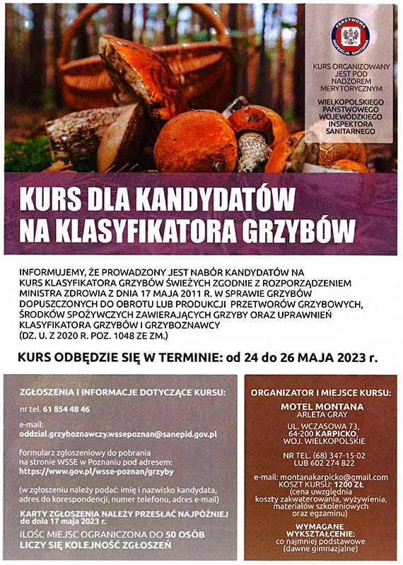 Kurs specjalistyczny dla kandydatw na klasyfikatorw grzybw