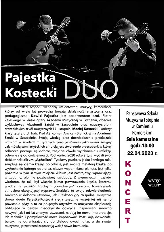 Pajestka Kostecki Duo - wyjtkowy koncert gitarowy w Kamieniu Pomorskim