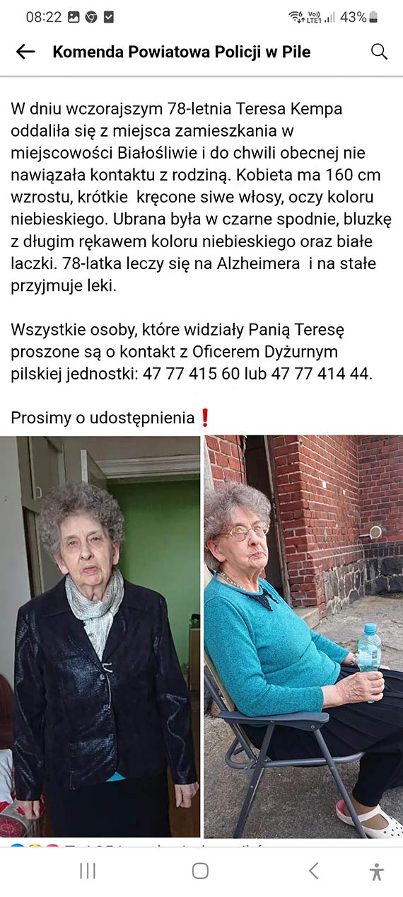 ZAGINʣA! Ciko chora kobieta w wieku 78 lat - zagroenie zdrowia i ycia!