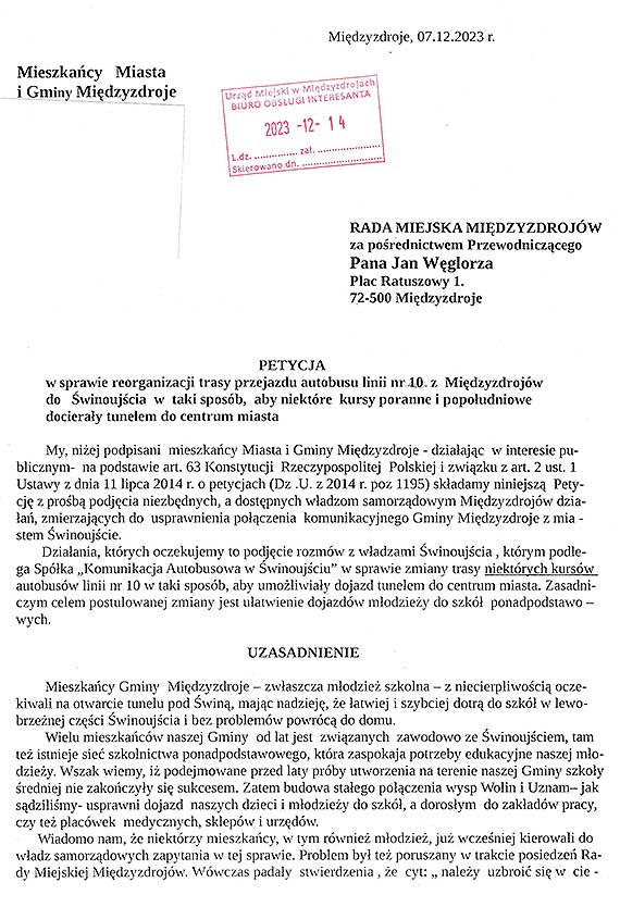 Petycja mieszkacw miasta Midzyzdroje