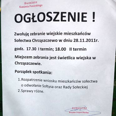 Mieszkacy Chrzszczewa: Nie chcemy takiego sotysa!