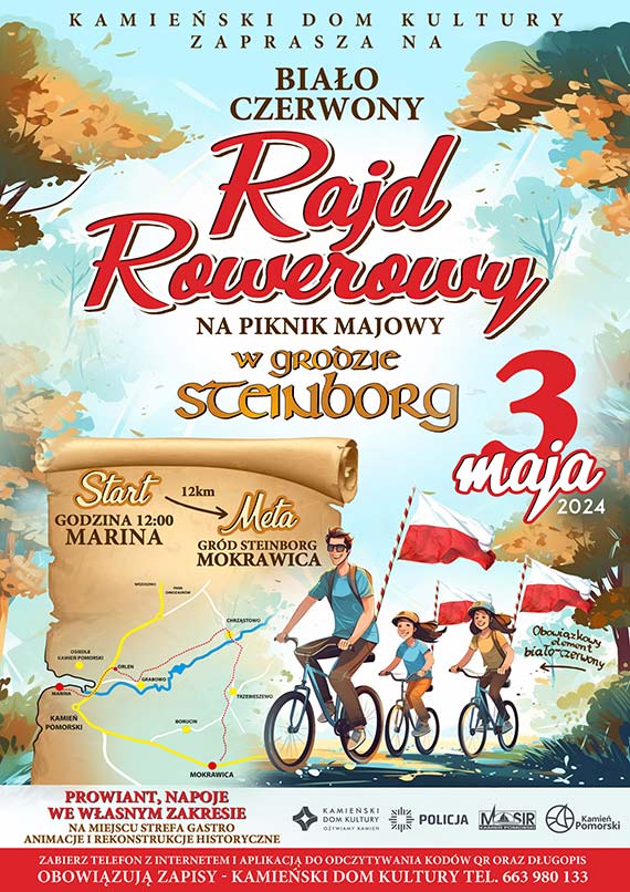  Biao-czerwony RAJD ROWEROWY na III Piknik Majowy w Grodzie Steinborg w Mokrawicy