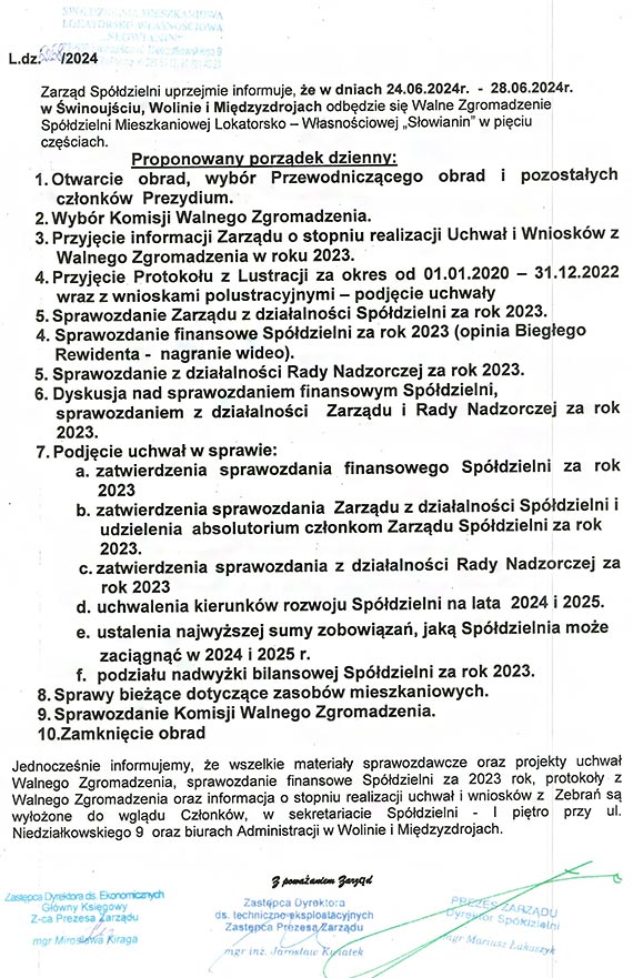 Wane: Walne Zgromadzenie w SML-W „SOWIANIN” w Wolinie i Midzyzdrojach