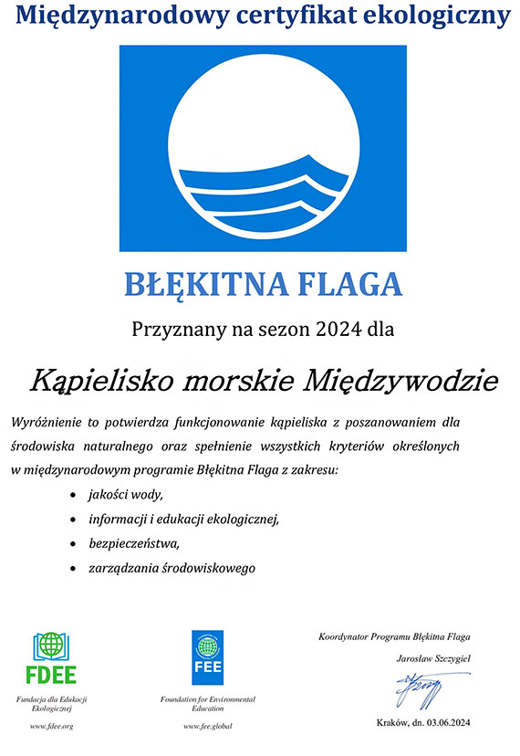 Certyfikaty „Bkitnej Flagi” dla kpielisk Gminy Dziwnw