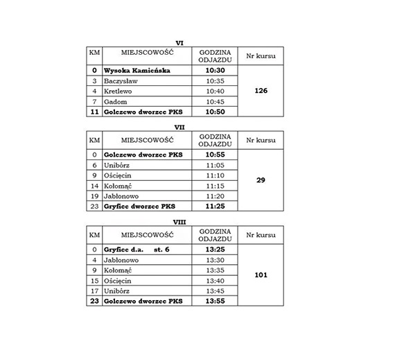 Zmiana w rozkadzie autobusw linii Golczewo-Gryfice