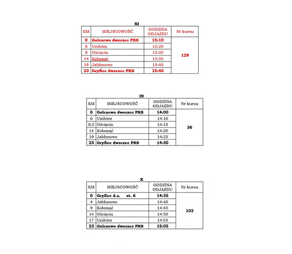 Zmiana w rozkadzie autobusw linii Golczewo-Gryfice
