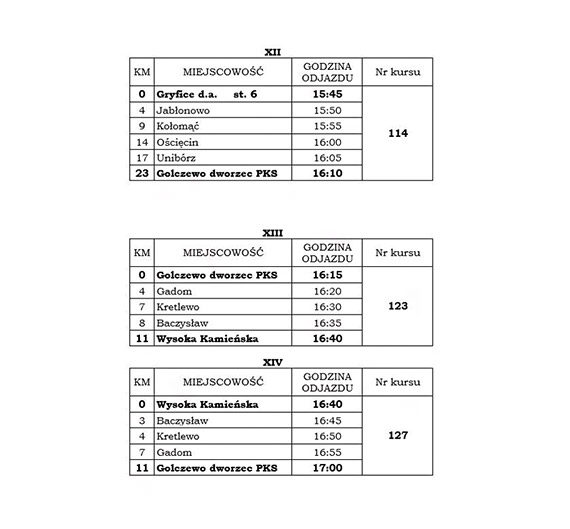 Zmiana w rozkadzie autobusw linii Golczewo-Gryfice