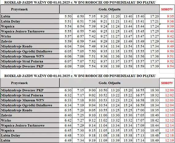 Nowy rozkad jazdy Emilbus na trasie Lubin–Midzyzdroje od 1 stycznia 2025 r.