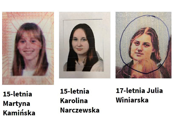 Zaginy: 15-letnia Martyna Kamiska, 15-letnia Karolina Narczewska oraz 17-letnia Julia Winiarska