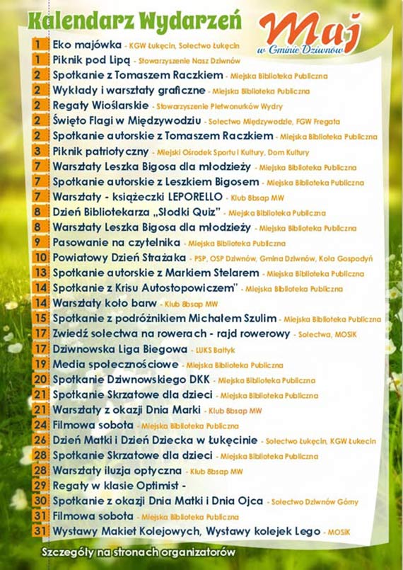 Kalendarz wydarze - maj 2025 w Gminie Dziwnw