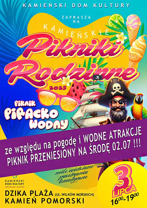 UWAGA! Piknik Piracko-Wodny ze wzgldu na POGOD, zostanie przeniesiony na rod 02.07!