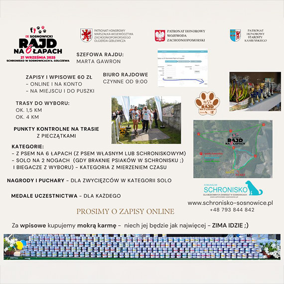 IX Sosnowicki Rajd na 6 apach ju 21 wrzenia. Biegacze i psiaki spotkaj si w Sosnowicach