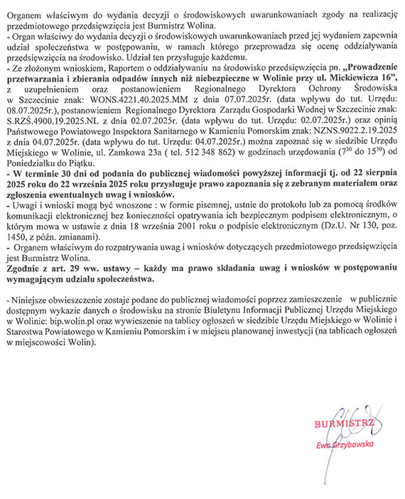 Zostay tylko cztery dni! Wolin moe zyska instalacj do przetwarzania odpadw – mieszkacy musz dziaa teraz