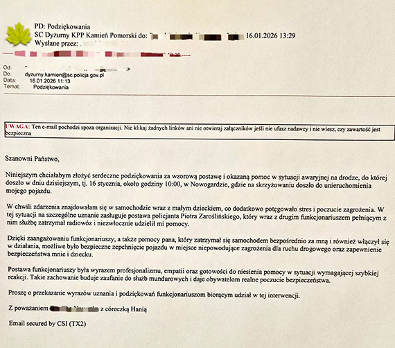 Podzi�kowania za wzorow� postaw� policjant�w