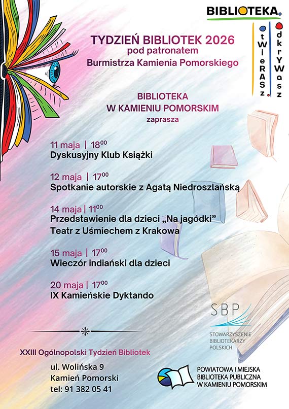 Tydzie� Bibliotek 2026 w Kamieniu Pomorskim. Spotkania autorskie, teatr dla dzieci i wiecz�r india�ski