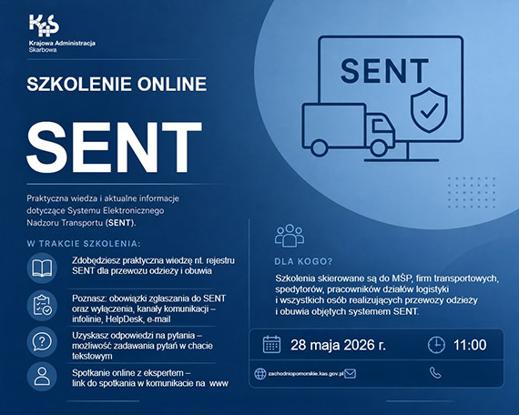 Zaproszenie na bezpłatne szkolenia pt. „System SENT – odzież i obuwie – obowiązki zgłaszania do SENT oraz wyłączenia”