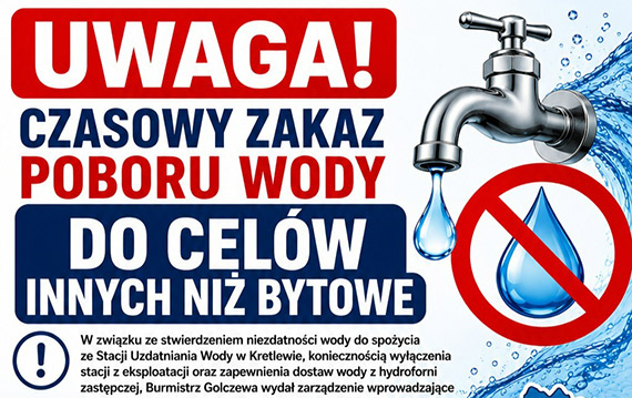 Na cz�ci terytorium gminy wprowadzono czasowy zakaz poboru wody do cel�w innych ni� bytowe