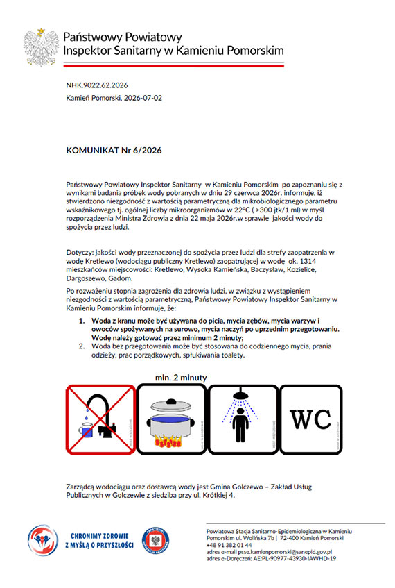 Woda ze strefy zaopatrzenia Kretlewo wciąż zdatna do picia po przegotowaniu