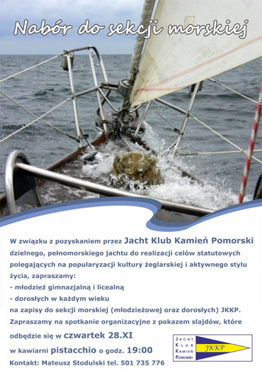 Jacht Klub Kamie Pomorski otwiera sekcj morsk! 